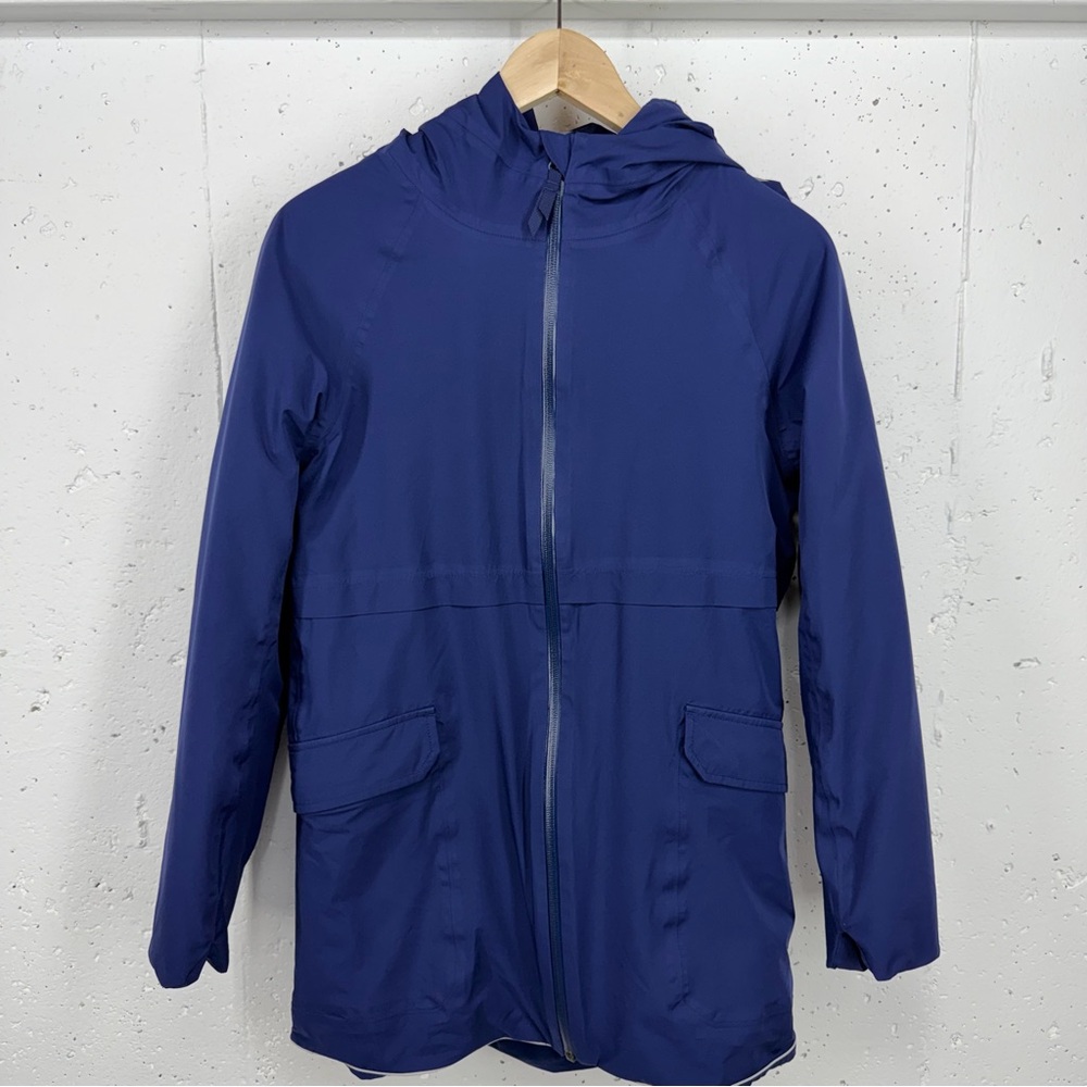 Ivivva by Lululemon Girls size 14 Blue Hooded Fleece Lined Long Coat Jacket